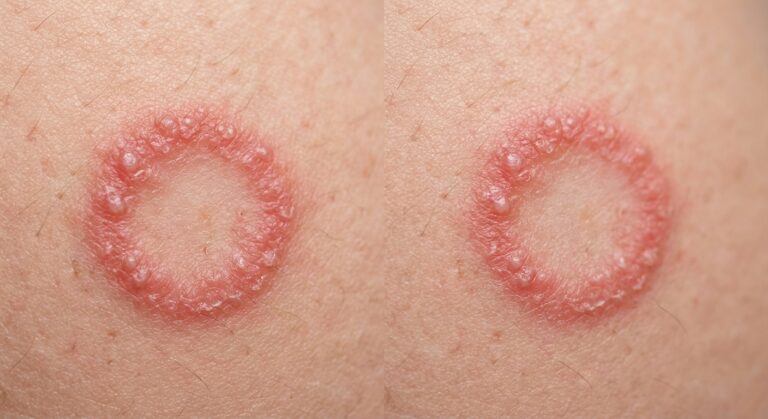 Herpès circiné dermatophytose : causes, voies de contamination, symptômes et traitements Herpès circiné : lésion cutanée en forme d'anneau sur le visage