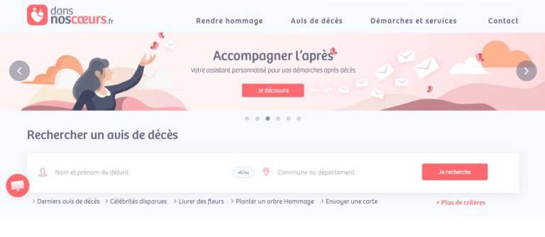 capture d'écran du site Dans nos cœurs