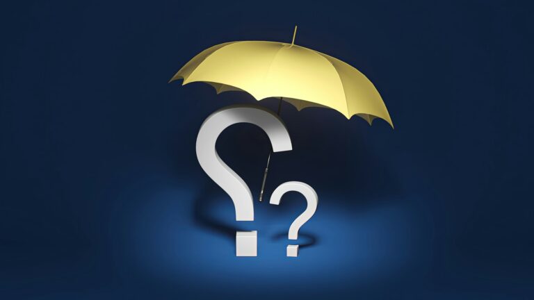 Parapluie jaune, symbole de protection, avec un point d'interrogation